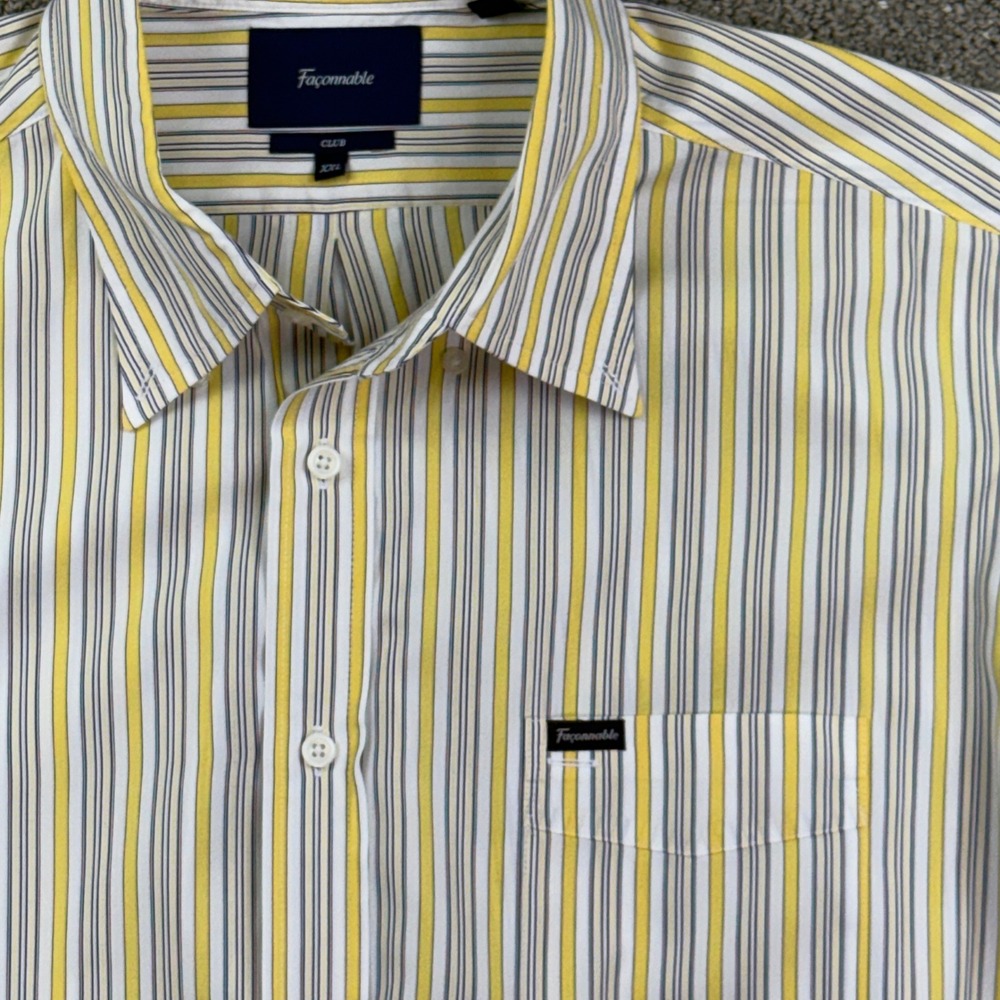 Faconnable Club Button Down Shirt Mens XXL Yellow White Striped Long Sleeve Prep